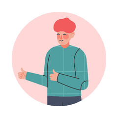 Boy Making Thumbs Up Gesture, Teenager Expressing Emotions, Nonverbal Communication Concept Cartoon Vector Illustration