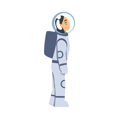 Astronaut Traveling with Backpack, Space Tourist Character in Space Suit Cartoon Vector Illustration