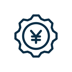 Yuan currency sign and gear. Financial development. Money management line icon concept isolated on white background. Vector illustration
