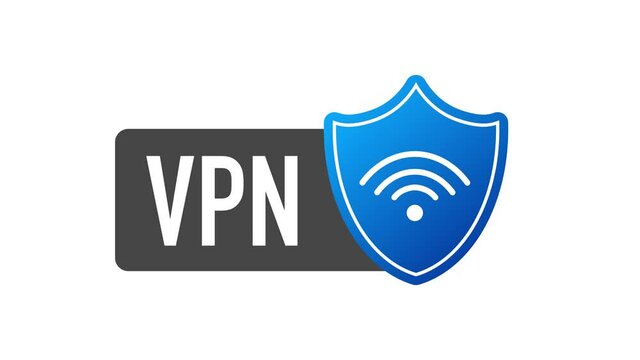 VPN flat blue secure label on white background. Motion graphics.