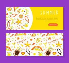 Summer Landing Page Template, Holiday Symbols Seamless Pattern Hand Drawn Vector Illustration Vector Illustration