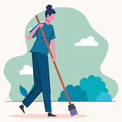 cleaning lady sweeping scene