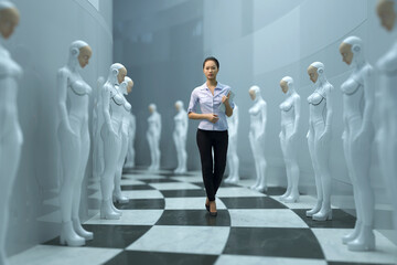 Fototapeta premium businesswoman walks in a human cloning factory