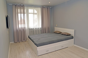 Bedroom with double bed - obrazy, fototapety, plakaty