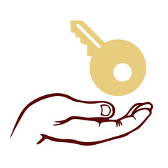 Simple graphics of a hand holding a key symbol