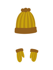 Winter warm hat and gloves. Clothes for winter or autumn. Stylish clothes for cold weather. Icons set for web and mobile design