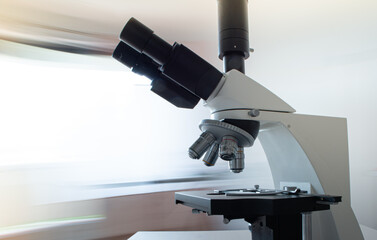 laboratory, microscope for chemistry biology test samples, examining liquid and medical equipment