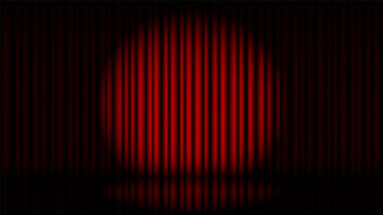 Stage with red curtain and spot light, vector illustration