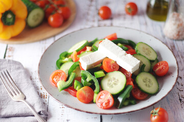 Traditional Greek salad on the plate