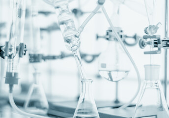 Glass chemical equipment in a chemistry lab