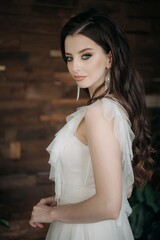Naklejka premium Beautiful girl in a light dress. Boho style.