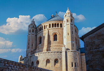 Jerusalem, Israel.  10 January, 2019. Tower of the Dormition Basilica. .
