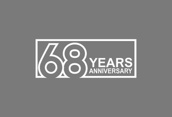 68 years anniversary logotype with white color outline in square isolated on grey background. vector can be use for company celebration purpose