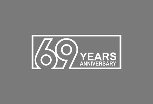 69 years anniversary logotype with white color outline in square isolated on grey background. vector can be use for company celebration purpose