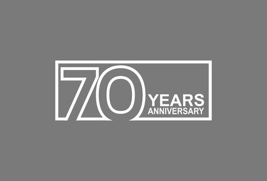 70 years anniversary logotype with white color outline in square isolated on grey background. vector can be use for company celebration purpose