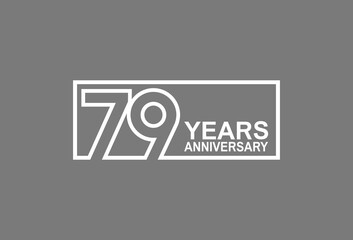 79 years anniversary logotype with white color outline in square isolated on grey background. vector can be use for company celebration purpose - obrazy, fototapety, plakaty