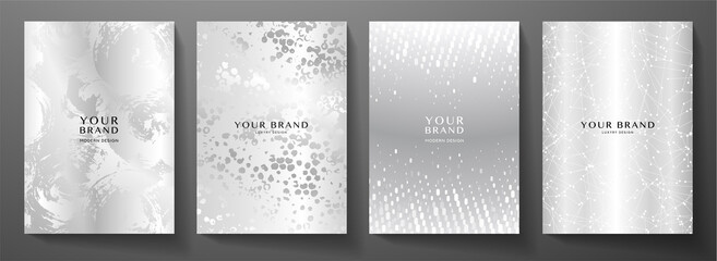 Modern cover design set. Creative silver background with abstract pattern. Elegant trendy vector collection for catalog, brochure template, invite layout, booklet