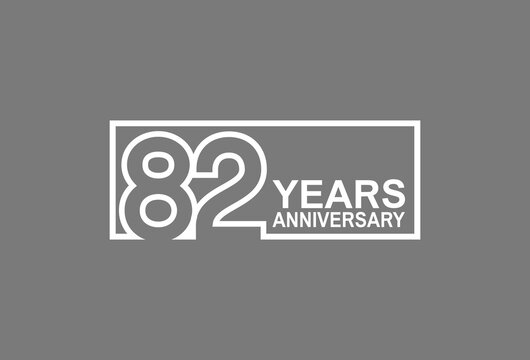 82 years anniversary logotype with white color outline in square isolated on grey background. vector can be use for company celebration purpose