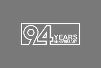 94 years anniversary logotype with white color outline in square isolated on grey background. vector can be use for company celebration purpose