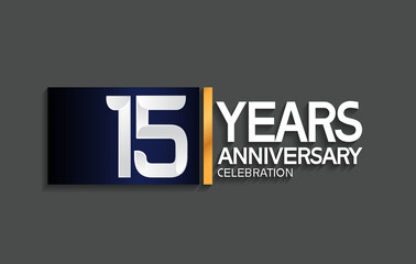 15 years anniversary logotype with blue and silver color with golden line for celebration moment