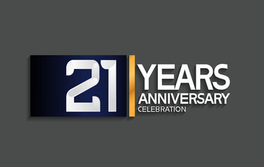 21 years anniversary logotype with blue and silver color with golden line for celebration moment