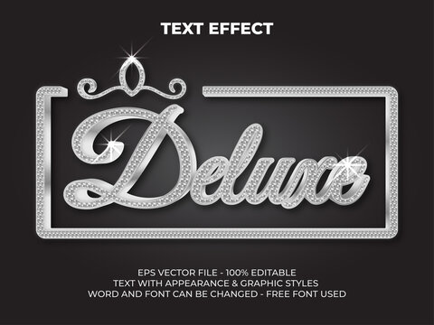 Silver text effect. Editable text effect vector. Silver diamond bling text style. Easy to edit.