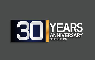 30 years anniversary logotype with blue and silver color with golden line for celebration moment