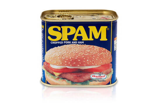 Leeds, United Kingdom - July 5th, 2011: Tin can of Spam chopped pork and ham meat.