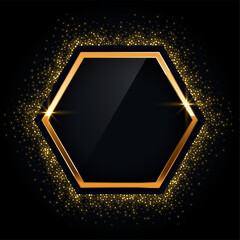 Hexagonal Golden Frame With Glitter Background