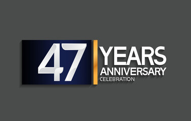 47 years anniversary logotype with blue and silver color with golden line for celebration moment