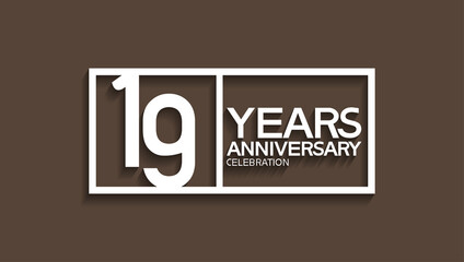 19 years anniversary logotype with white color in square isolated on brown background. vector can be use for company celebration purpose - obrazy, fototapety, plakaty