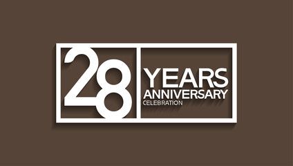 28 years anniversary logotype with white color in square isolated on brown background. vector can be use for company celebration purpose