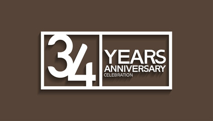 34 years anniversary logotype with white color in square isolated on brown background. vector can be use for company celebration purpose