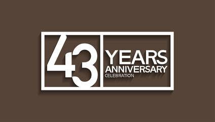 43 years anniversary logotype with white color in square isolated on brown background. vector can be use for company celebration purpose