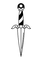 Ancient dagger. Decorative tattoo art. Isolated vector illustration.