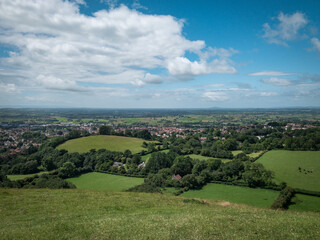 Fototapeta na wymiar View from top of Glastonbury Tor overlooking Glastonbury town