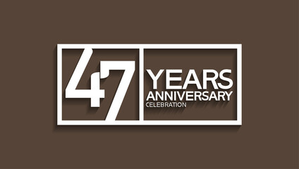 47 years anniversary logotype with white color in square isolated on brown background. vector can be use for company celebration purpose
