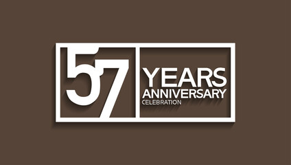 57 years anniversary logotype with white color in square isolated on brown background. vector can be use for company celebration purpose