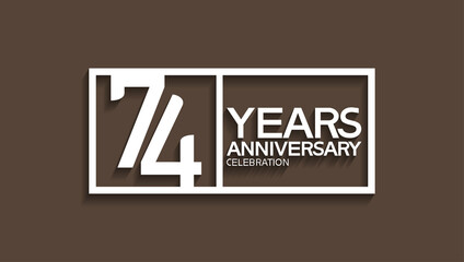 74 years anniversary logotype with white color in square isolated on brown background. vector can be use for company celebration purpose