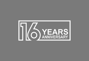 16 years anniversary logotype with white color outline in square isolated on grey background. vector can be use for company celebration purpose