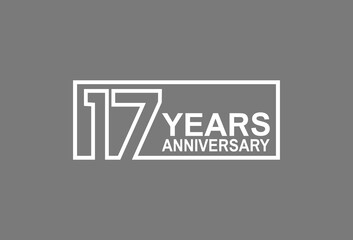17 years anniversary logotype with white color outline in square isolated on grey background. vector can be use for company celebration purpose