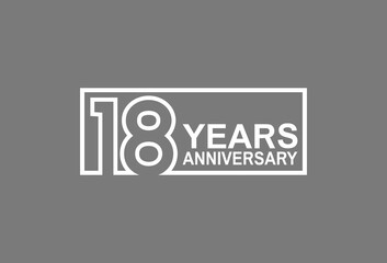 18 years anniversary logotype with white color outline in square isolated on grey background. vector can be use for company celebration purpose