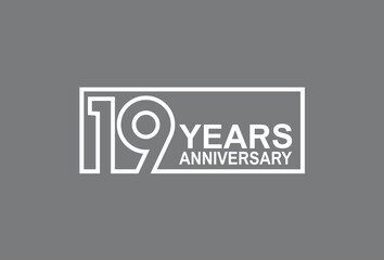 19 years anniversary logotype with white color outline in square isolated on grey background. vector can be use for company celebration purpose
