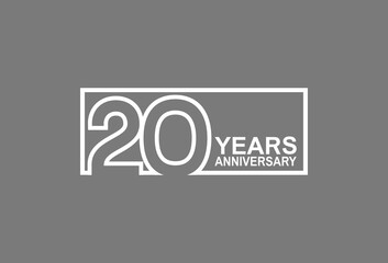 20 years anniversary logotype with white color outline in square isolated on grey background. vector can be use for company celebration purpose