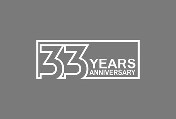 33 years anniversary logotype with white color outline in square isolated on grey background. vector can be use for company celebration purpose