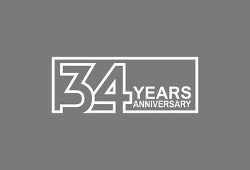 34 years anniversary logotype with white color outline in square isolated on grey background. vector can be use for company celebration purpose