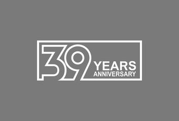 39 years anniversary logotype with white color outline in square isolated on grey background. vector can be use for company celebration purpose