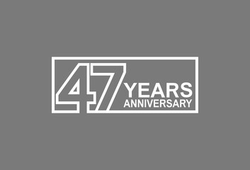 47 years anniversary logotype with white color outline in square isolated on grey background. vector can be use for company celebration purpose