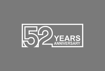 52 years anniversary logotype with white color outline in square isolated on grey background. vector can be use for company celebration purpose