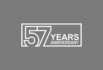 57 years anniversary logotype with white color outline in square isolated on grey background. vector can be use for company celebration purpose